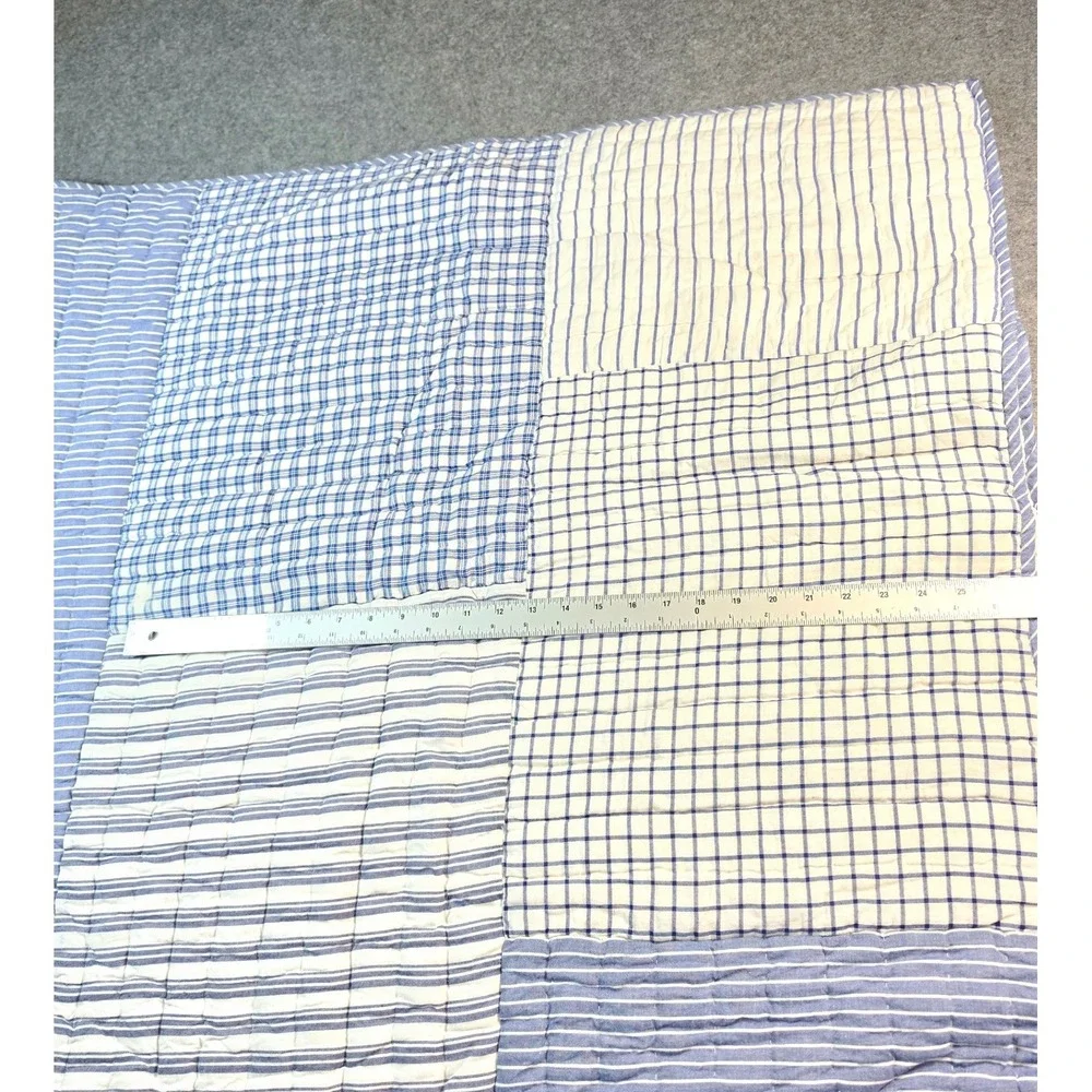 Comapany Kids Twin XL Quilt Yarn Dye Stripe Block Blue/White With Sham